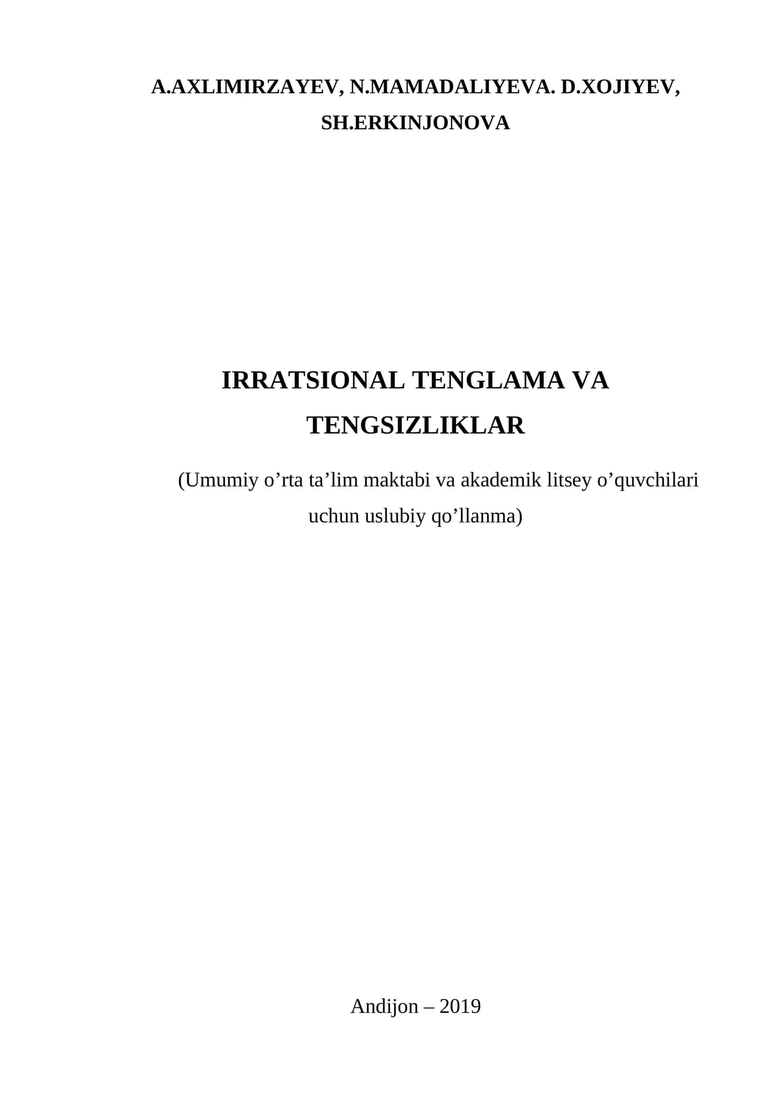 Irratsional tenglama va tengsizliklar 1
