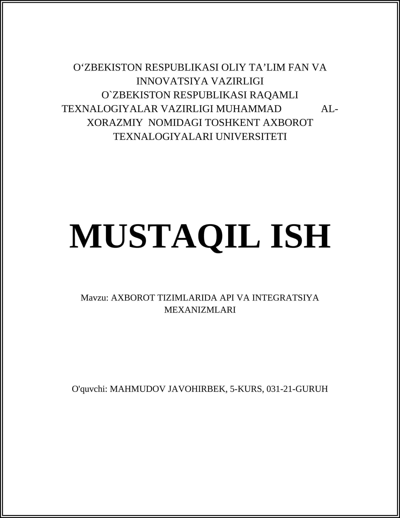 AXBOROT TIZIMLARIDA API VA INTEGRATSIYA MEXANIZMLARI 1