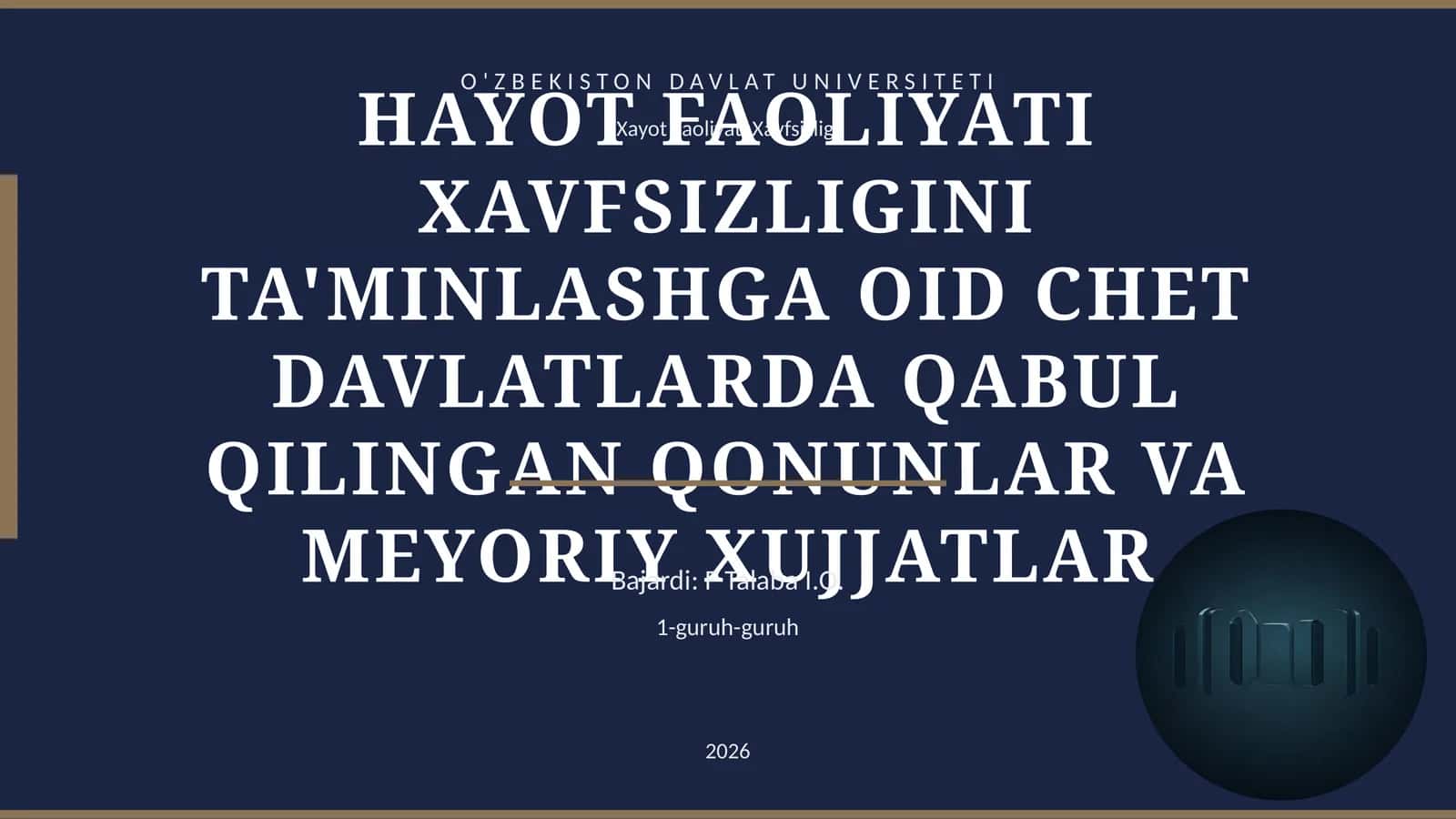 HAYOT FAOLIYATI XAVFSIZLIGINI TA'MINLASHGA OID CHET DAVLATLARDA QABUL QILINGAN QONUNLAR VA MEYORIY XUJJATLAR 1