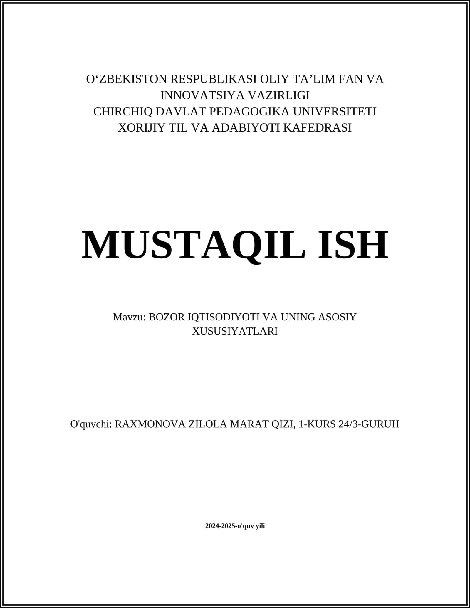 BOZOR IQTISODIYOTI VA UNING ASOSIY XUSUSIYATLARI 1