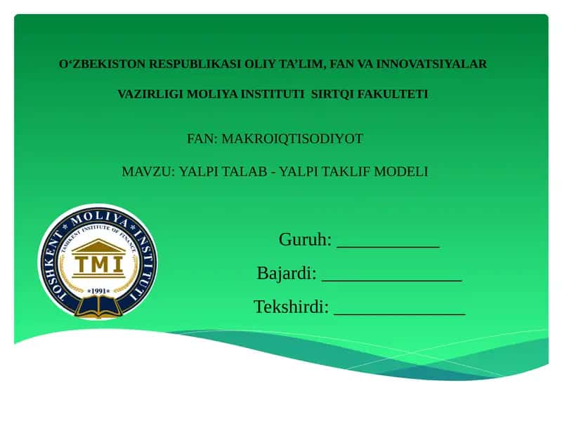 Yalpi talab - yalpi taklif modeli 1