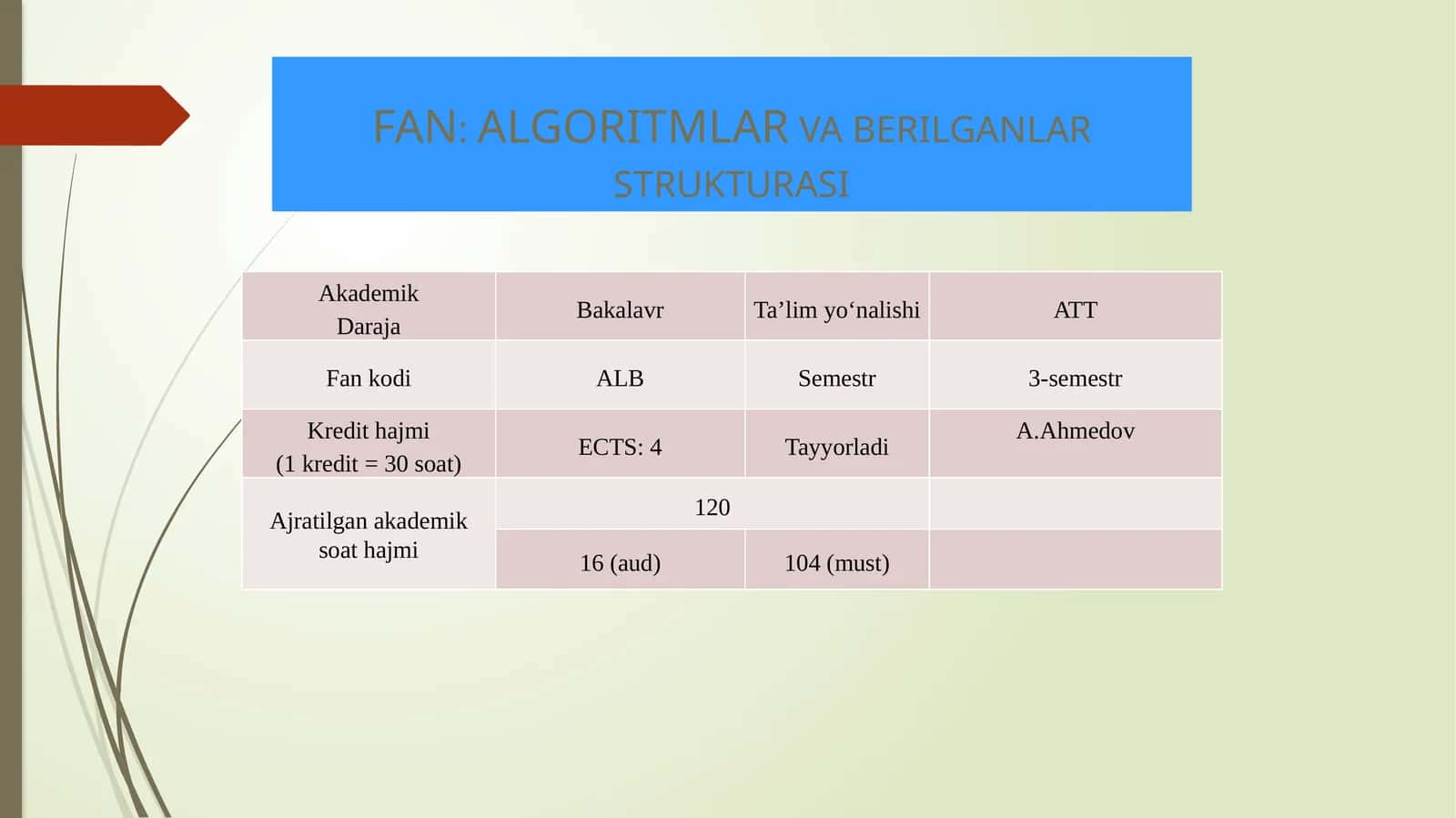 ALGORITMLAR va Berilganlar Strukturasi 1