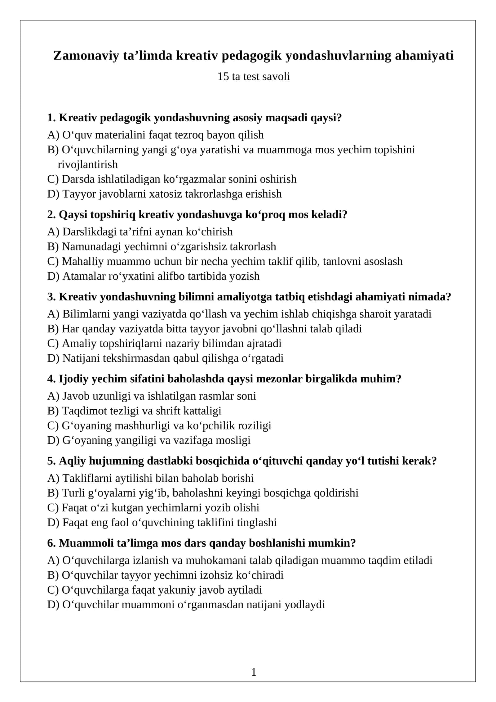 Zamonaviy ta’limda kreativ pedagogik yondashuvlarning ahamiyati 1