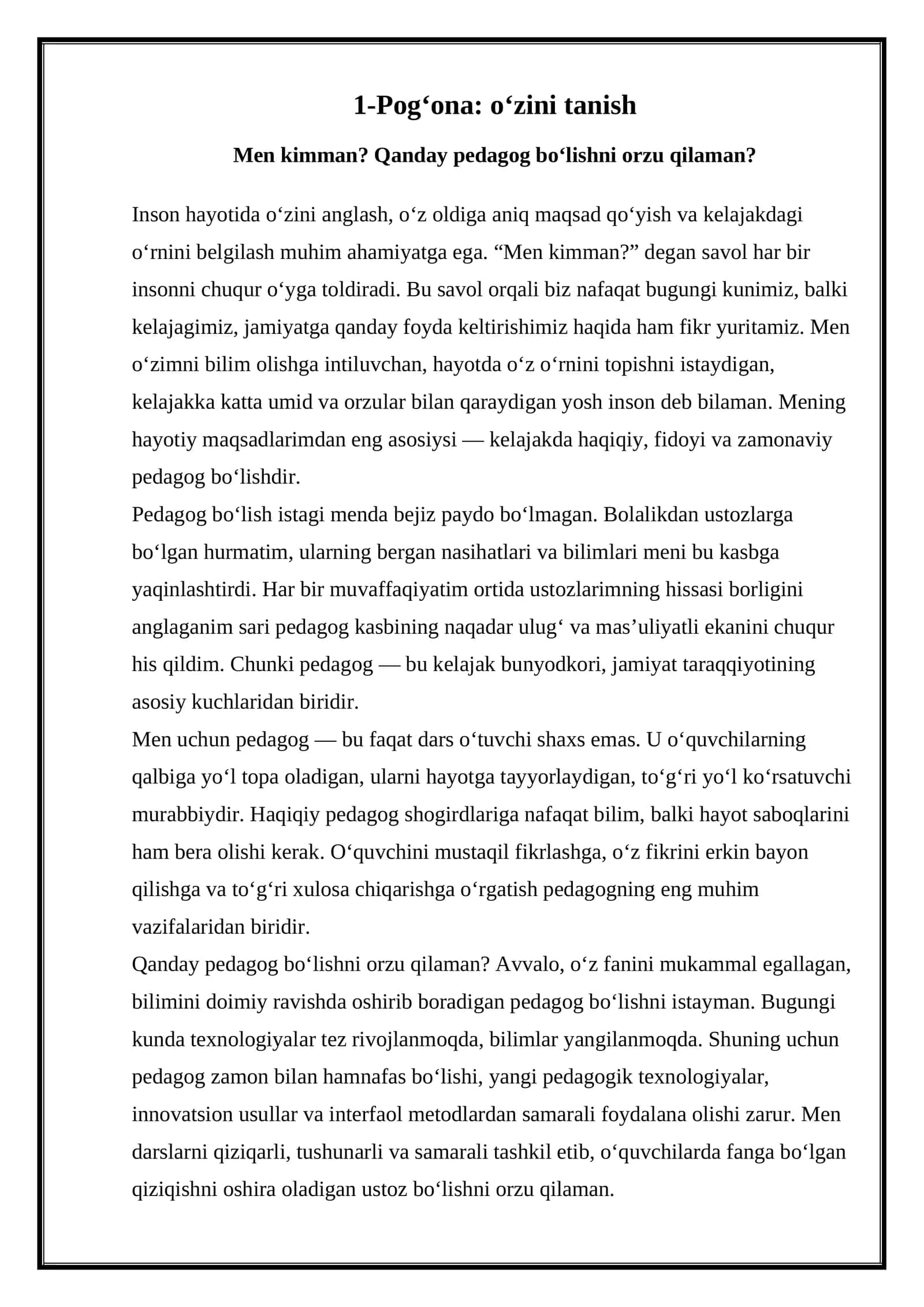 1-Pog‘ona: o‘zini tanish 1