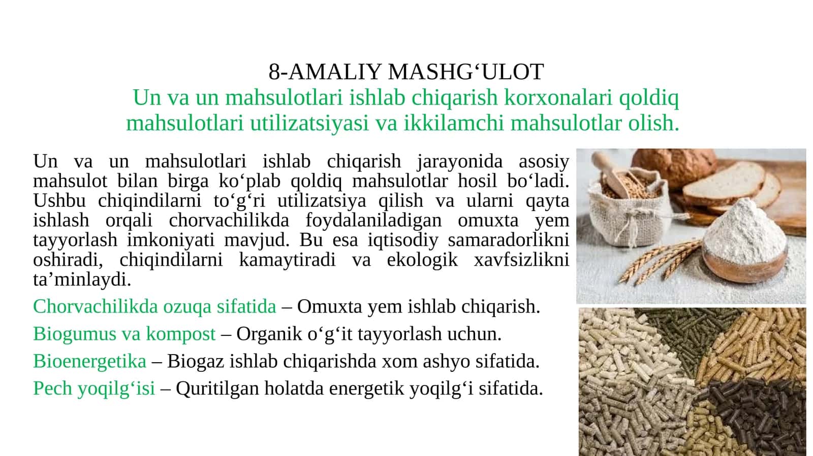 Un va un mahsulotlari ishlab chiqarish korxonalari qoldiq mahsulotlari utilizatsiyasi va ikkilamchi mahsulotlar olish 1