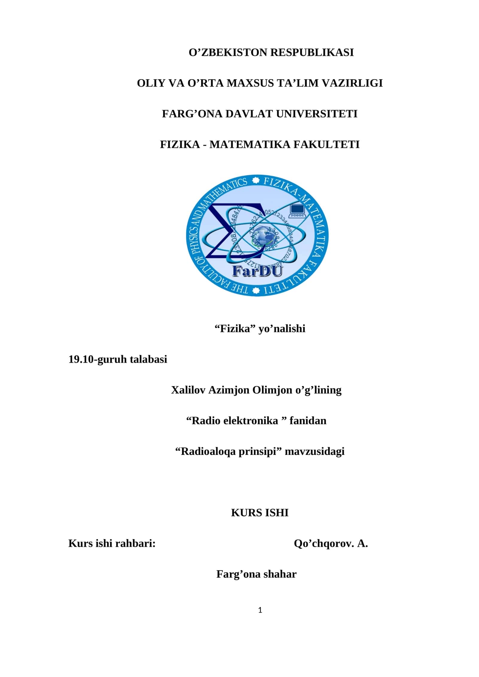 Radioaloqa prinsipi kurs ishi 1