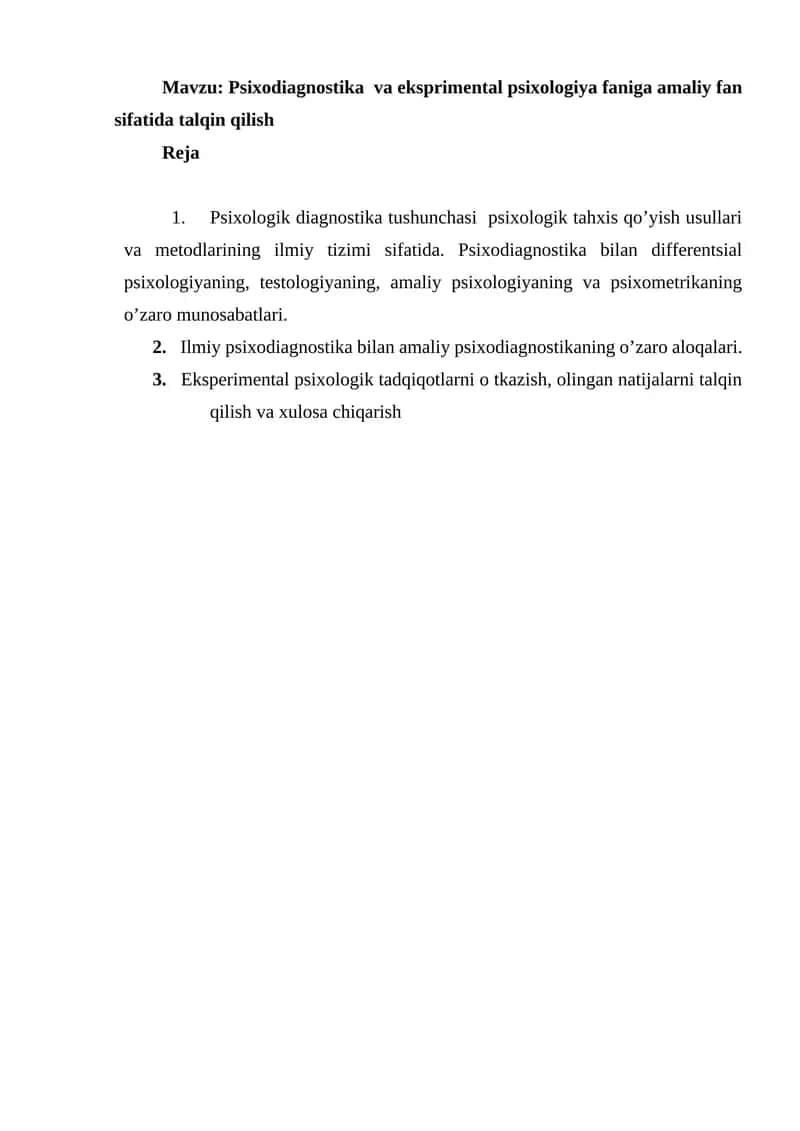 Psixodiagnostika va eksprimental psixologiya 1
