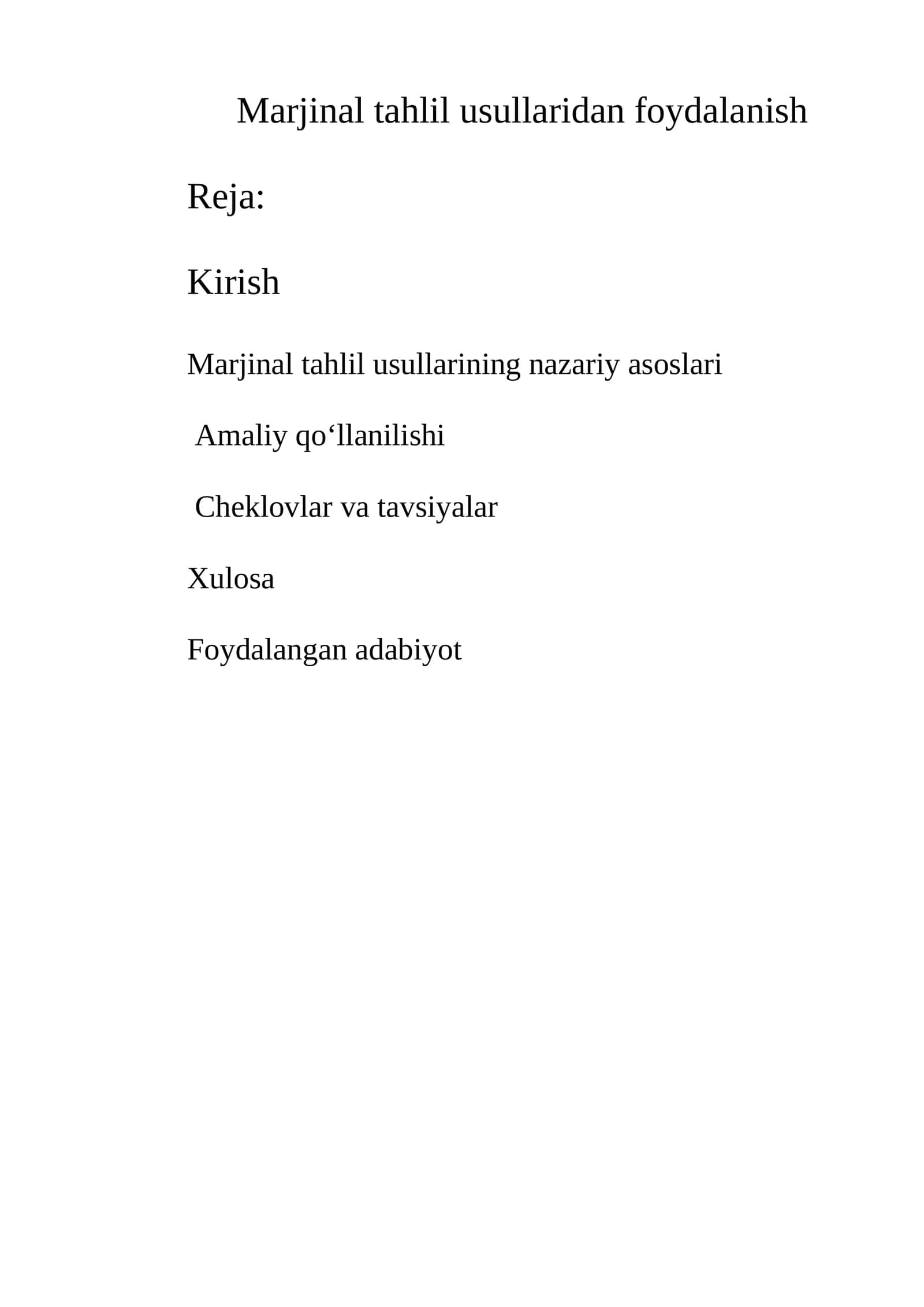 Marjinal tahlil usullaridan foydalanish 1