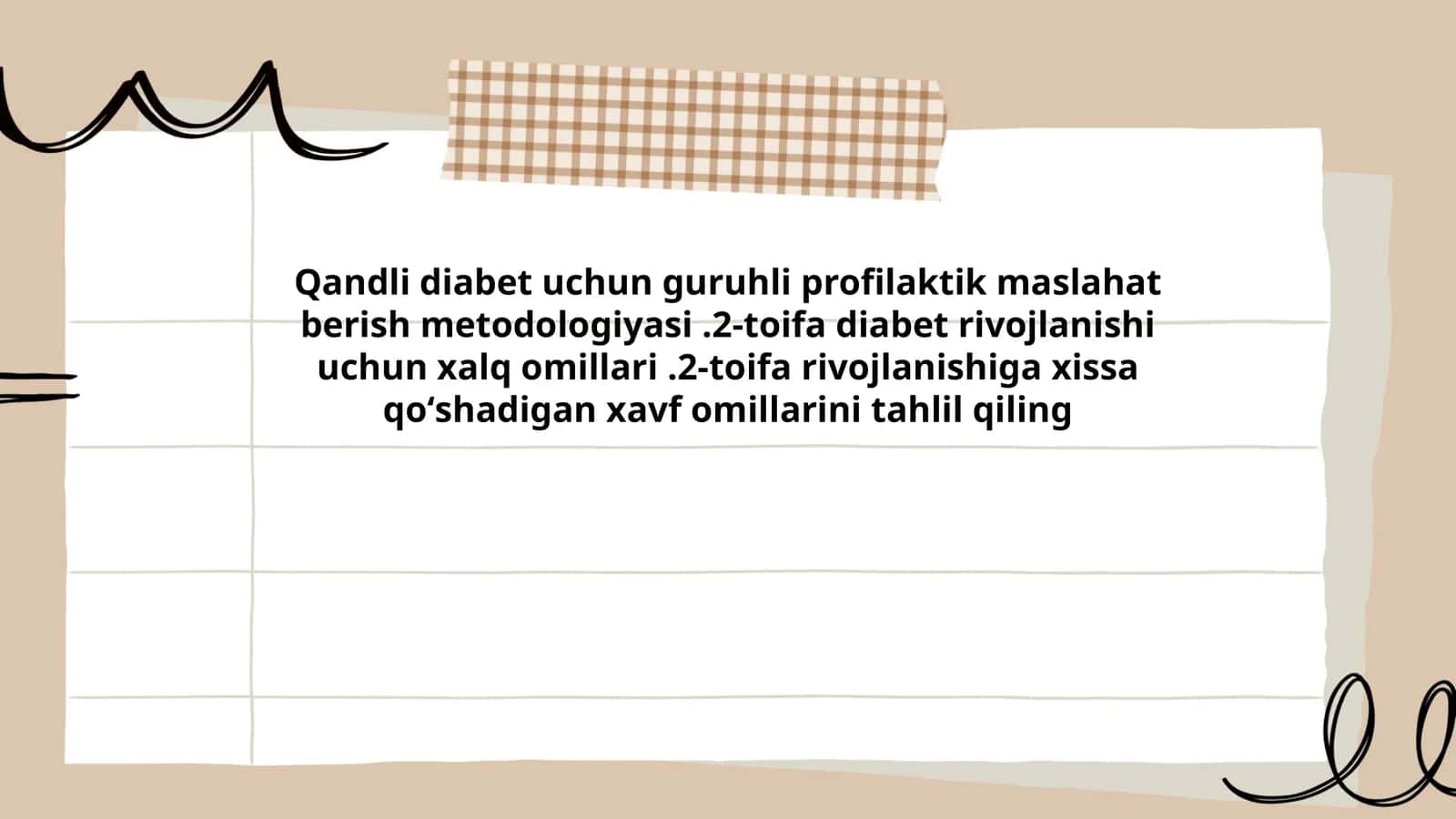 Qandli diabet uchun guruhli profilaktik maslahat berish metodologiyasi 1