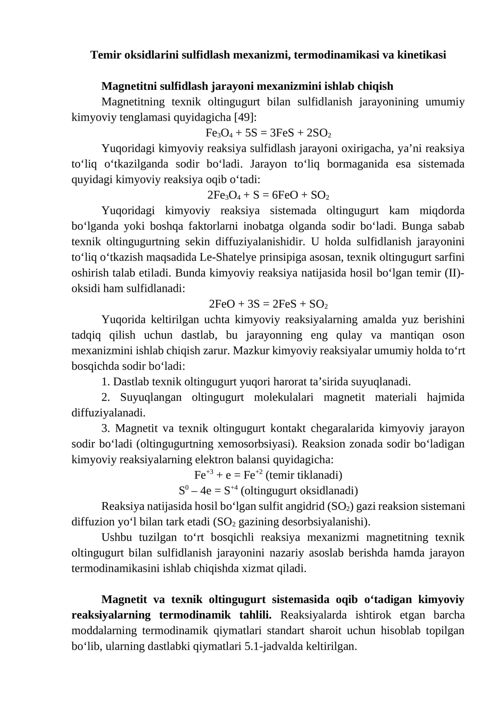 Temir oksidlarini sulfidlash mexanizmi, termodinamikasi va kinetikasi 1