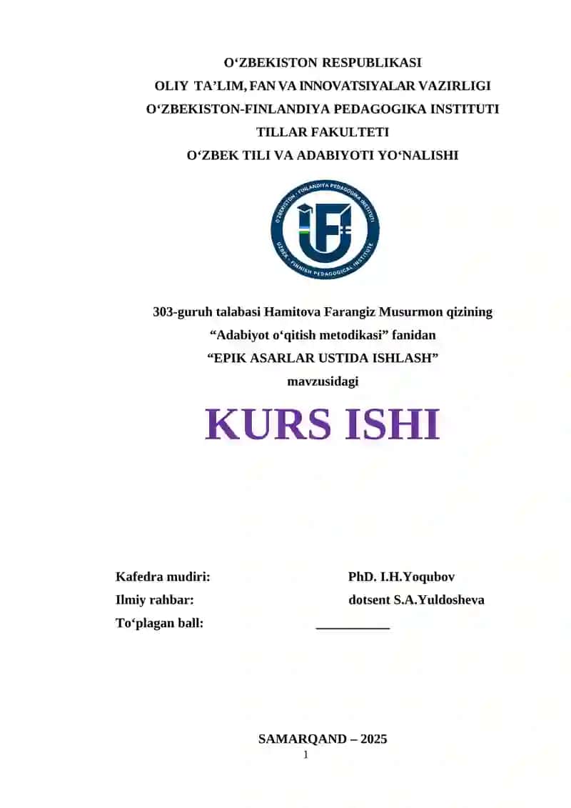 Epik Asarlar ustida ishlash 1
