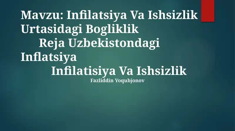 Infilatsiya Va Ishsizlik Urtasidagi Bogliklik Reja Uzbekistondagi Inflatsiya 1