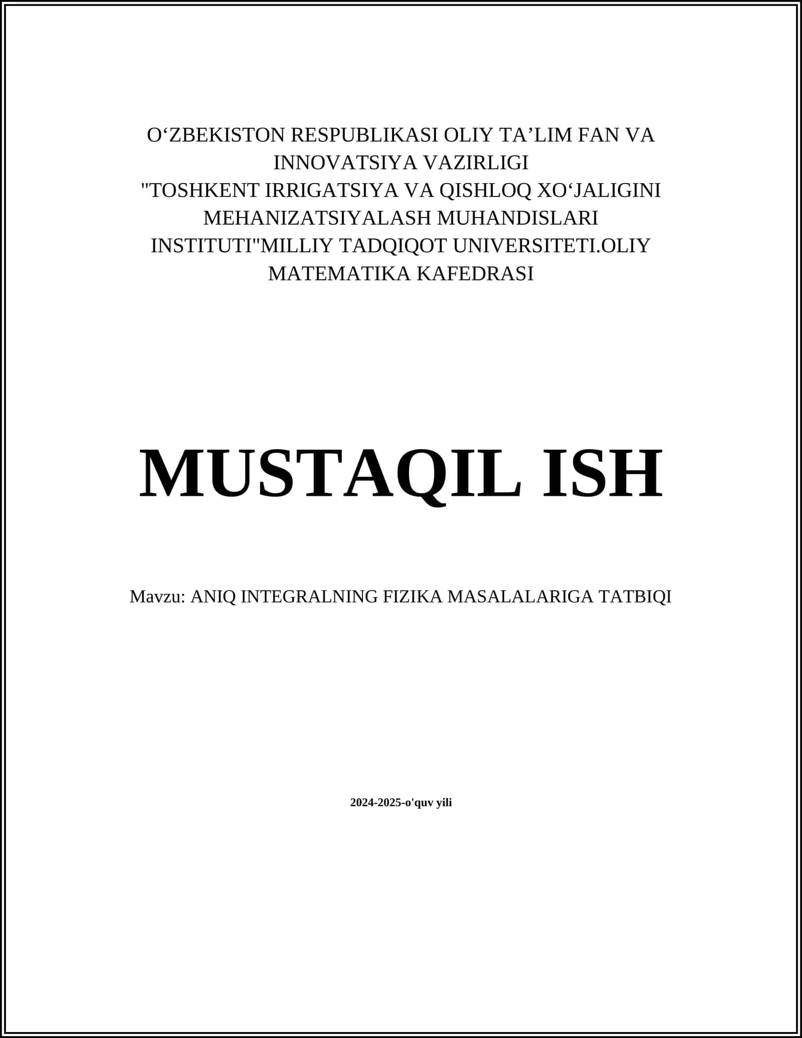 ANIQ INTEGRALNING FIZIKA MASALALARIGA TATBIQI 1