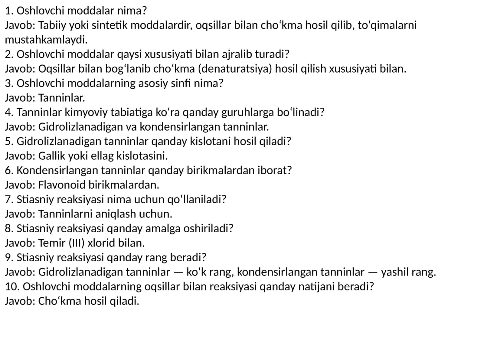 oshlovchi moddalarni hakkida test 1