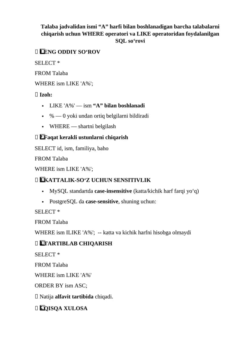 SQL so‘rovi 1
