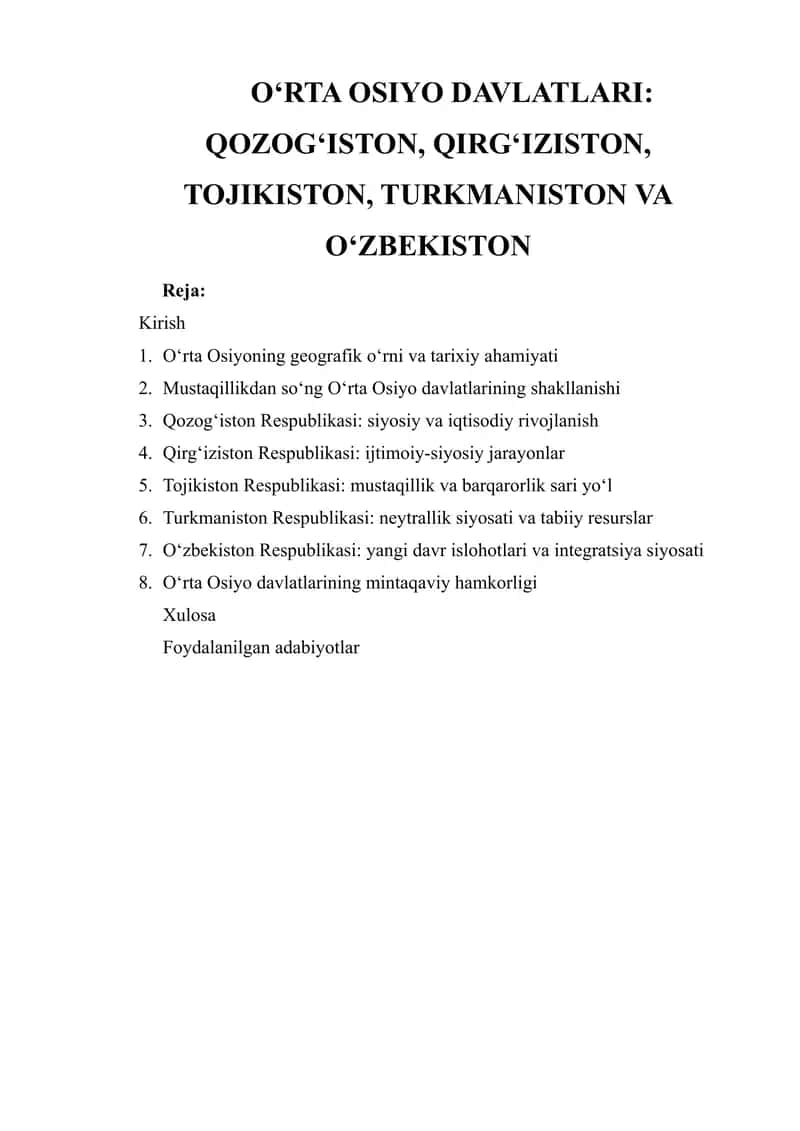 O‘rta Osiyoning Davlatlari 1