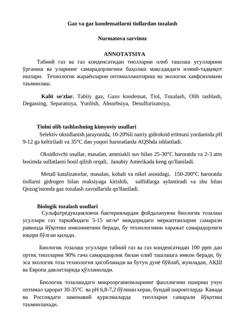 Tiolni olib tashlashning kimyoviy usullari 1