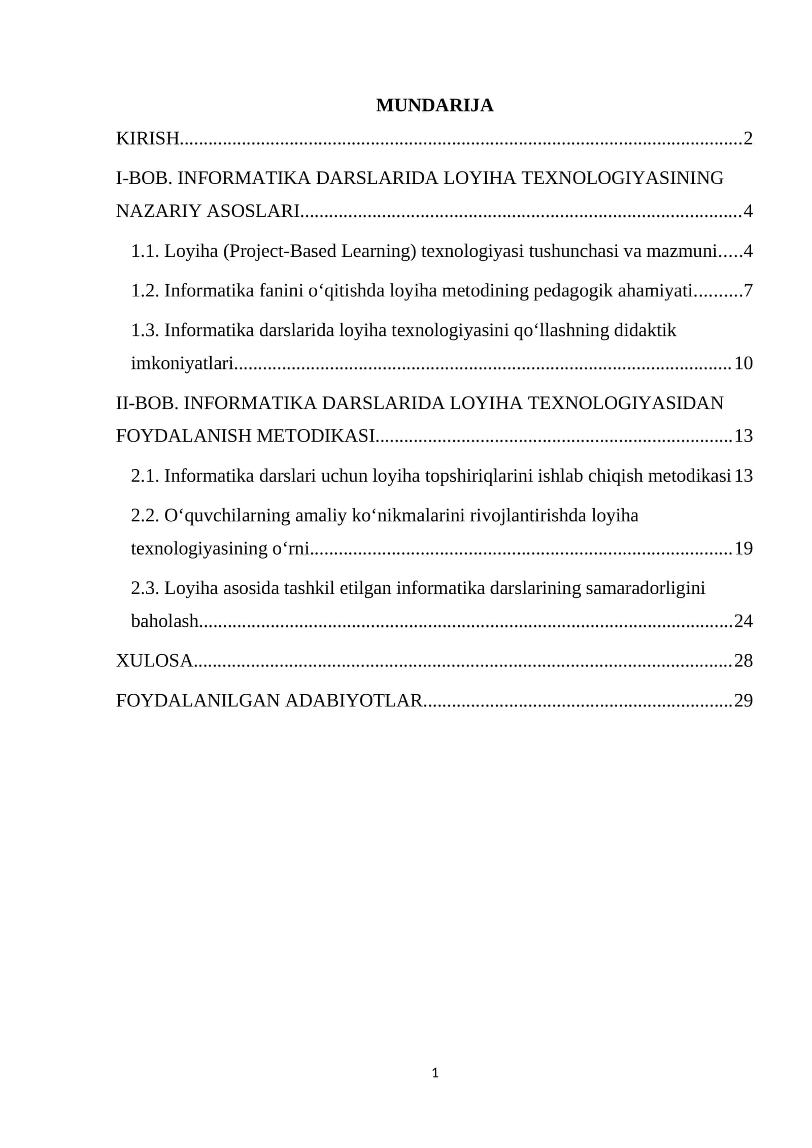 Informatika darslarida loyiha (project-based learning) texnologiyasidan foydalanish metodikasi. 1