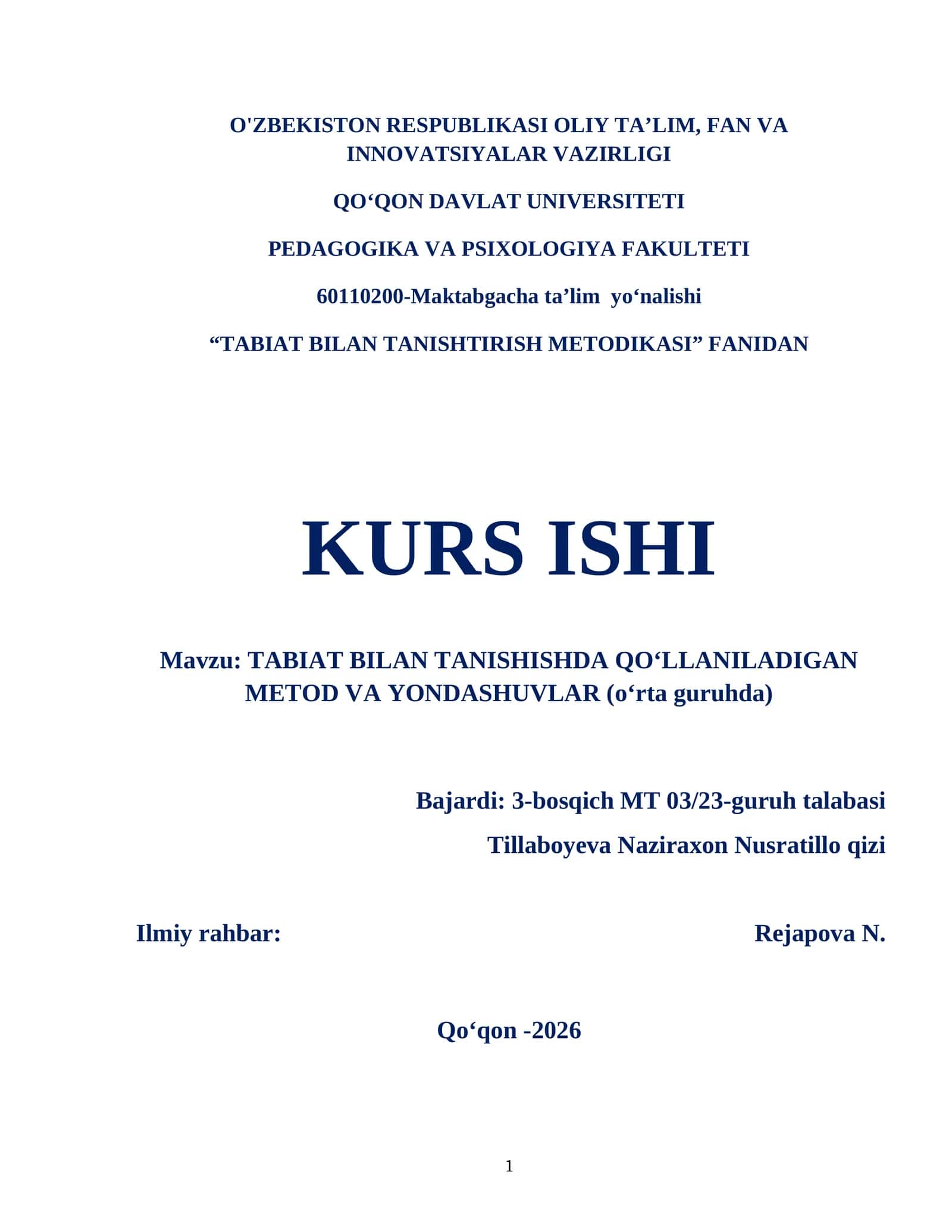 TABIAT BILAN TANISHTIRISH METODIKASI 1