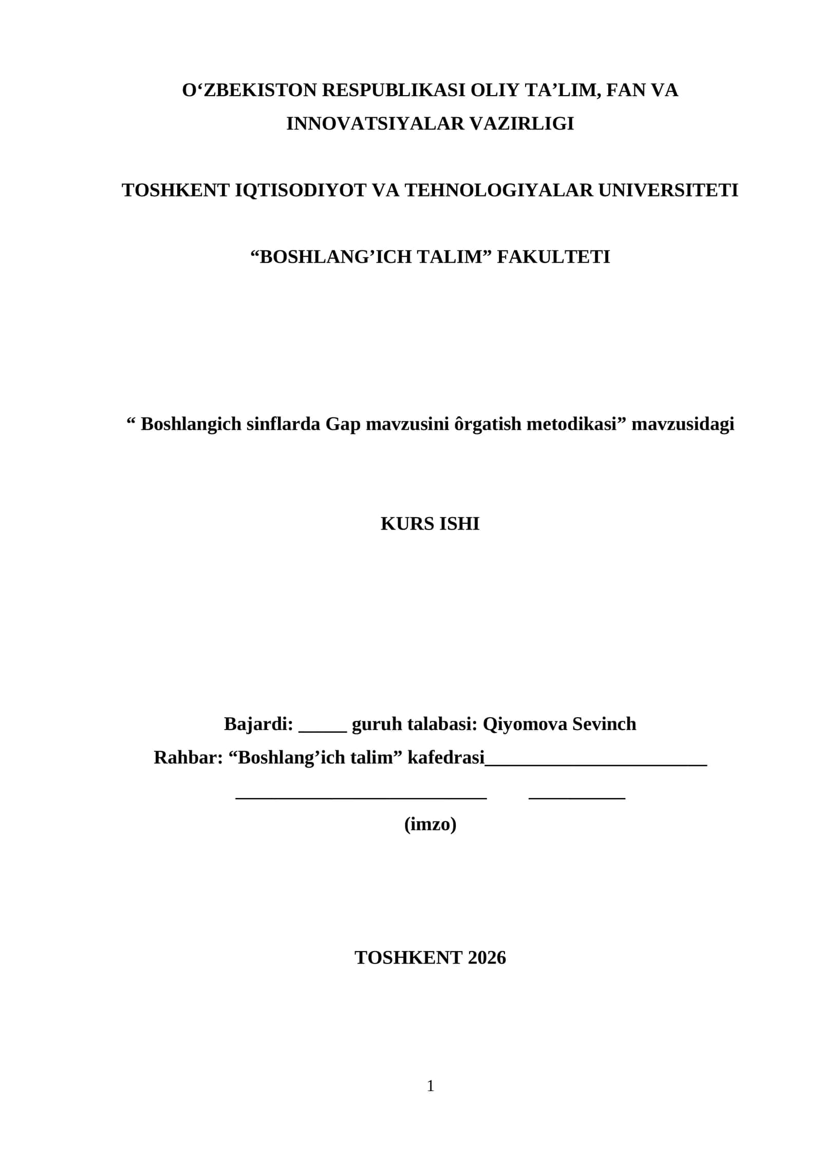 Boshlangich sinflarda Gap mavzusini ôrgatish metodikasi 1