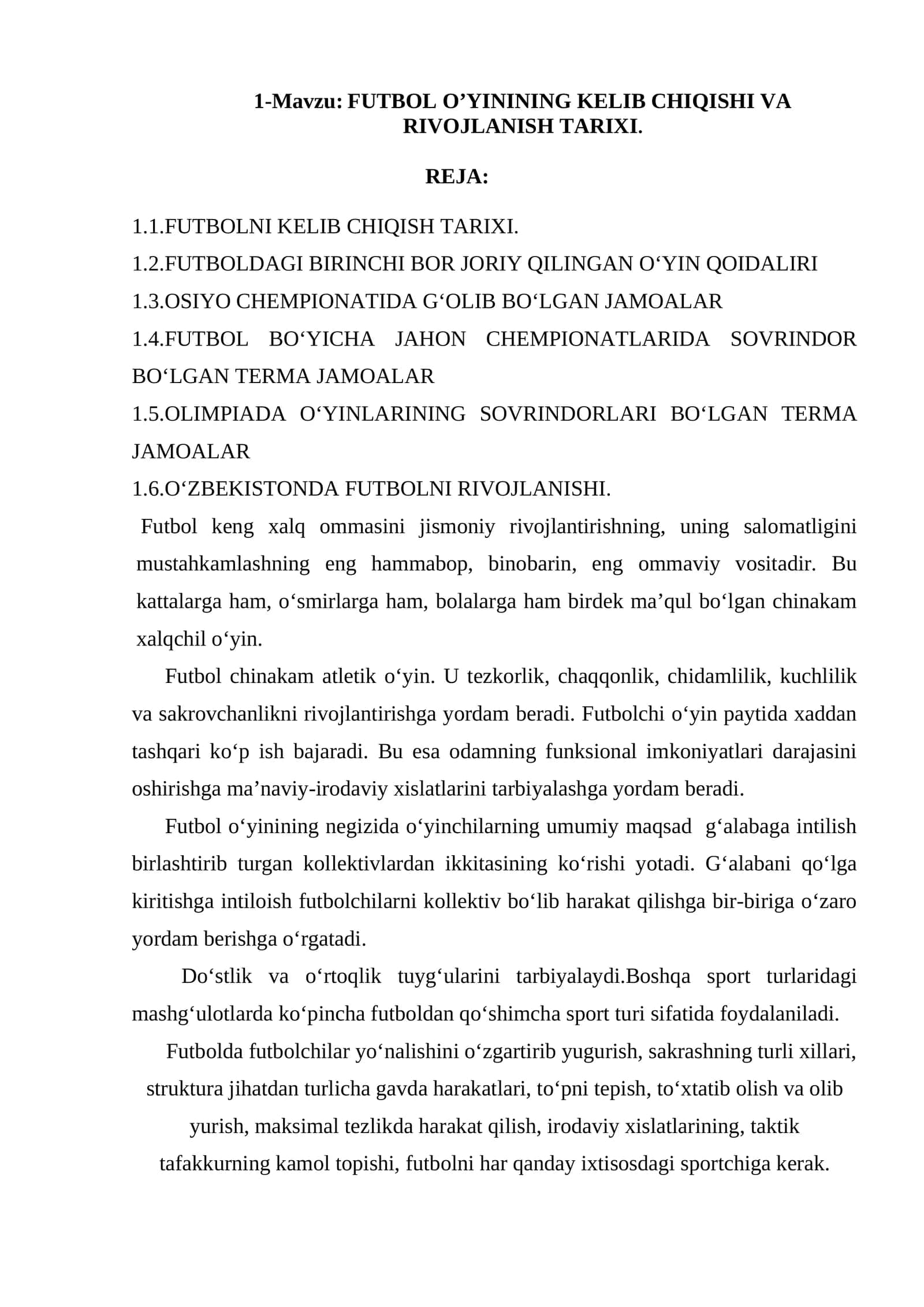 FUTBOL O’YININING KELIB CHIQISHI VA RIVOJLANISH TARIXI 1