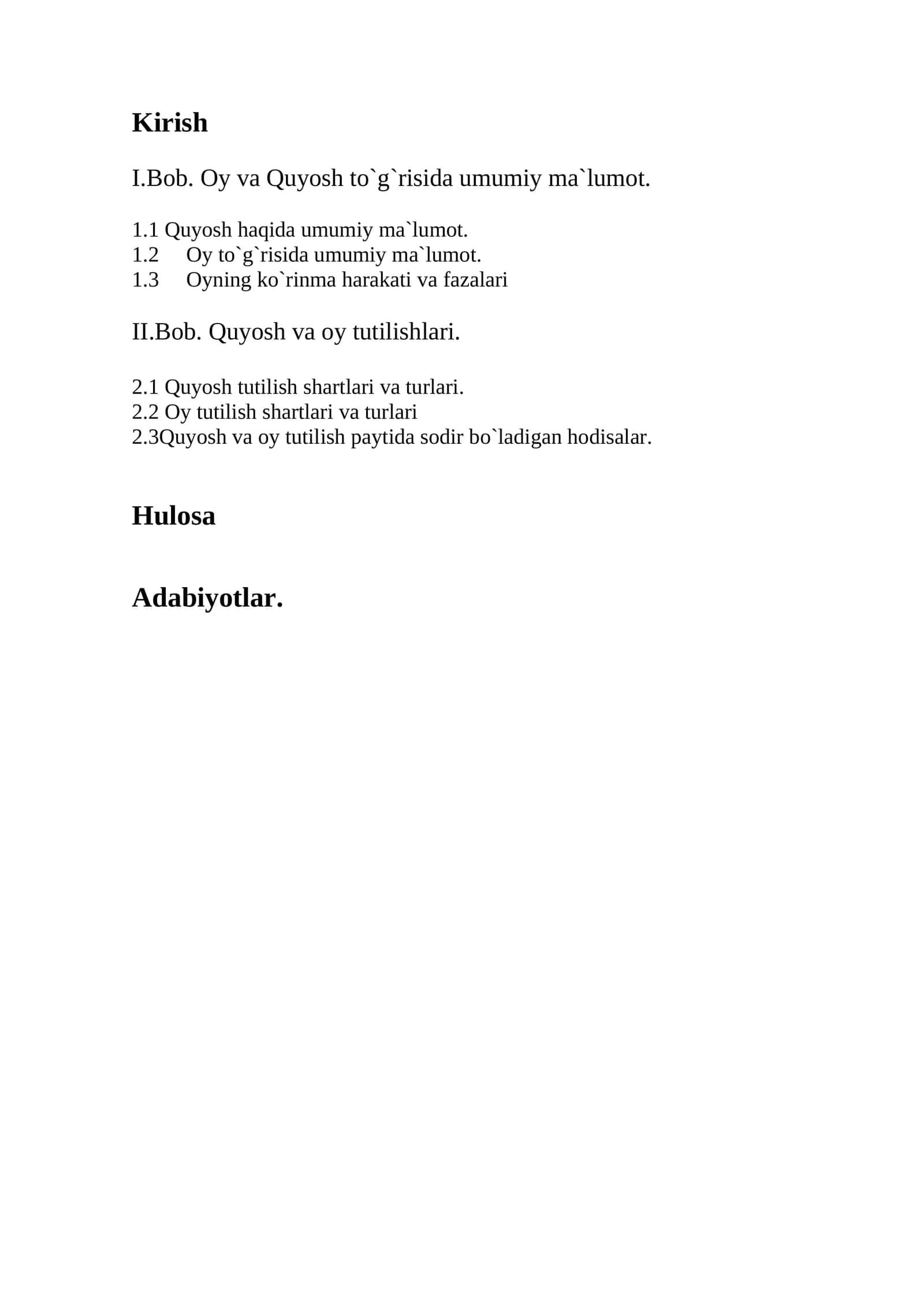 Oy va Quyosh to`g`risida umumiy ma`lumot 1