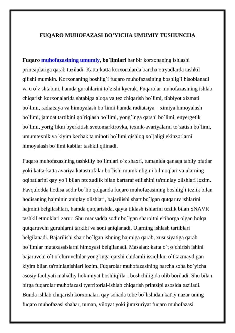 FUQARO MUHOFAZASI BO’YICHA UMUMIY TUSHUNCHA 1