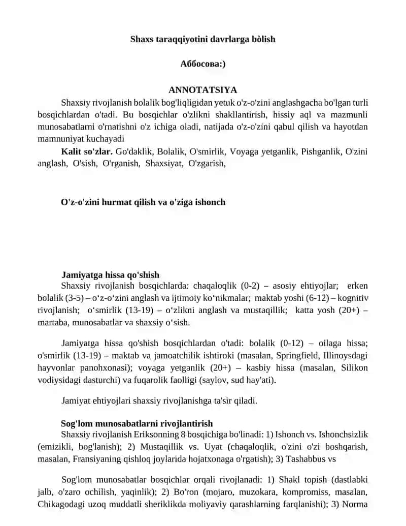 Shaxsiy rivojlanish 1