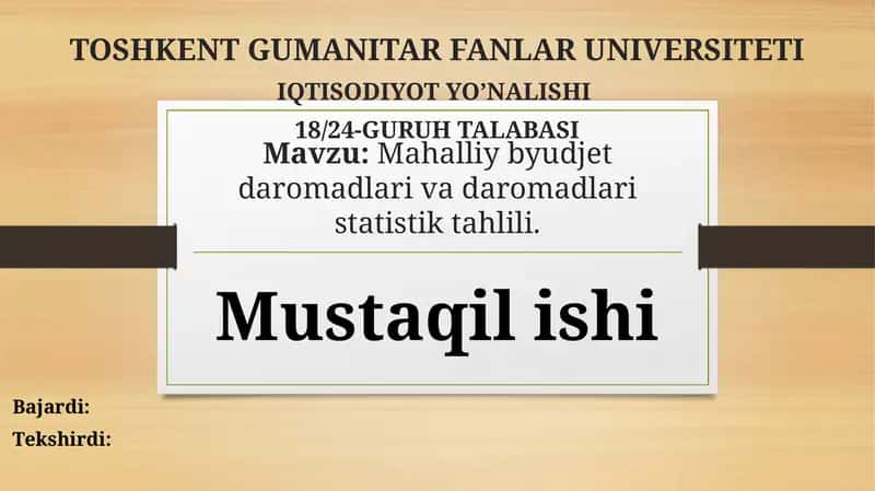 Mahalliy byudjet daromadlari va daromadlari statistik tahlili. 1
