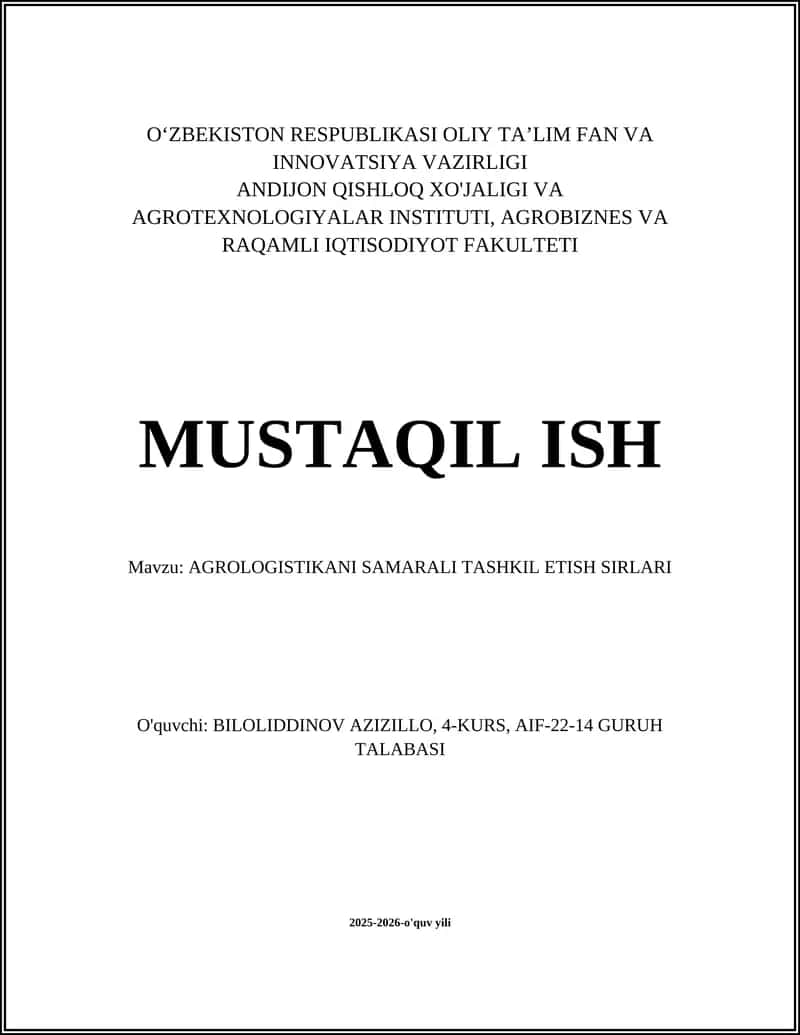 AGROLOGISTIKANI SAMARALI TASHKIL ETISH SIRLARI 1