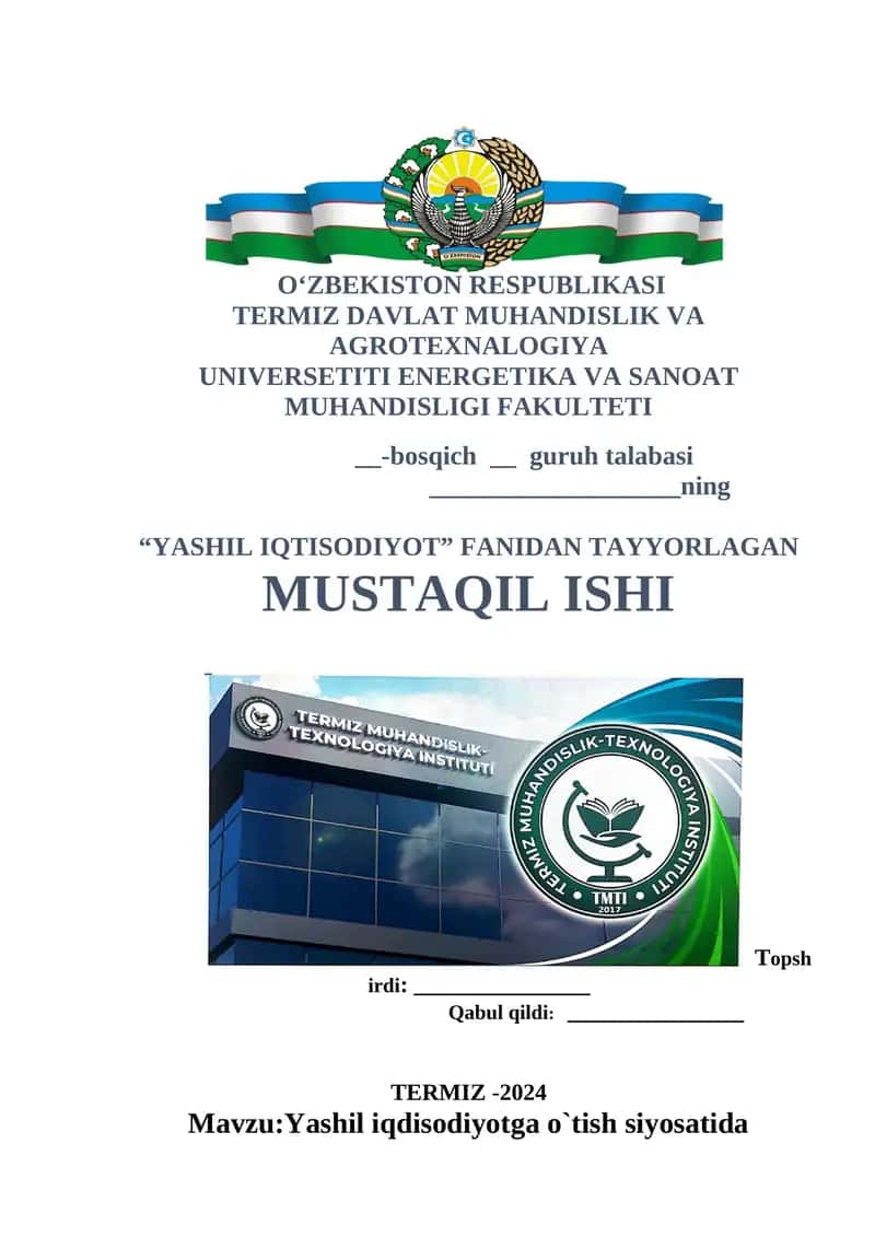 Yashil iqdisodiyotga o`tish siyosatida qo`llanadigan dastaklar 1
