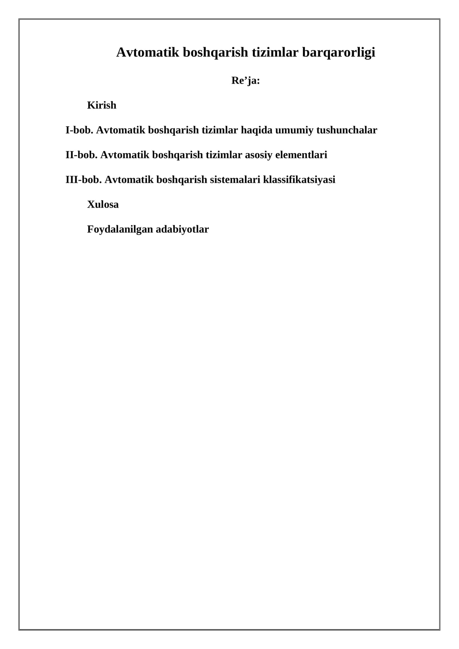 Avtomatik boshqarish tizimlar barqarorligi 1