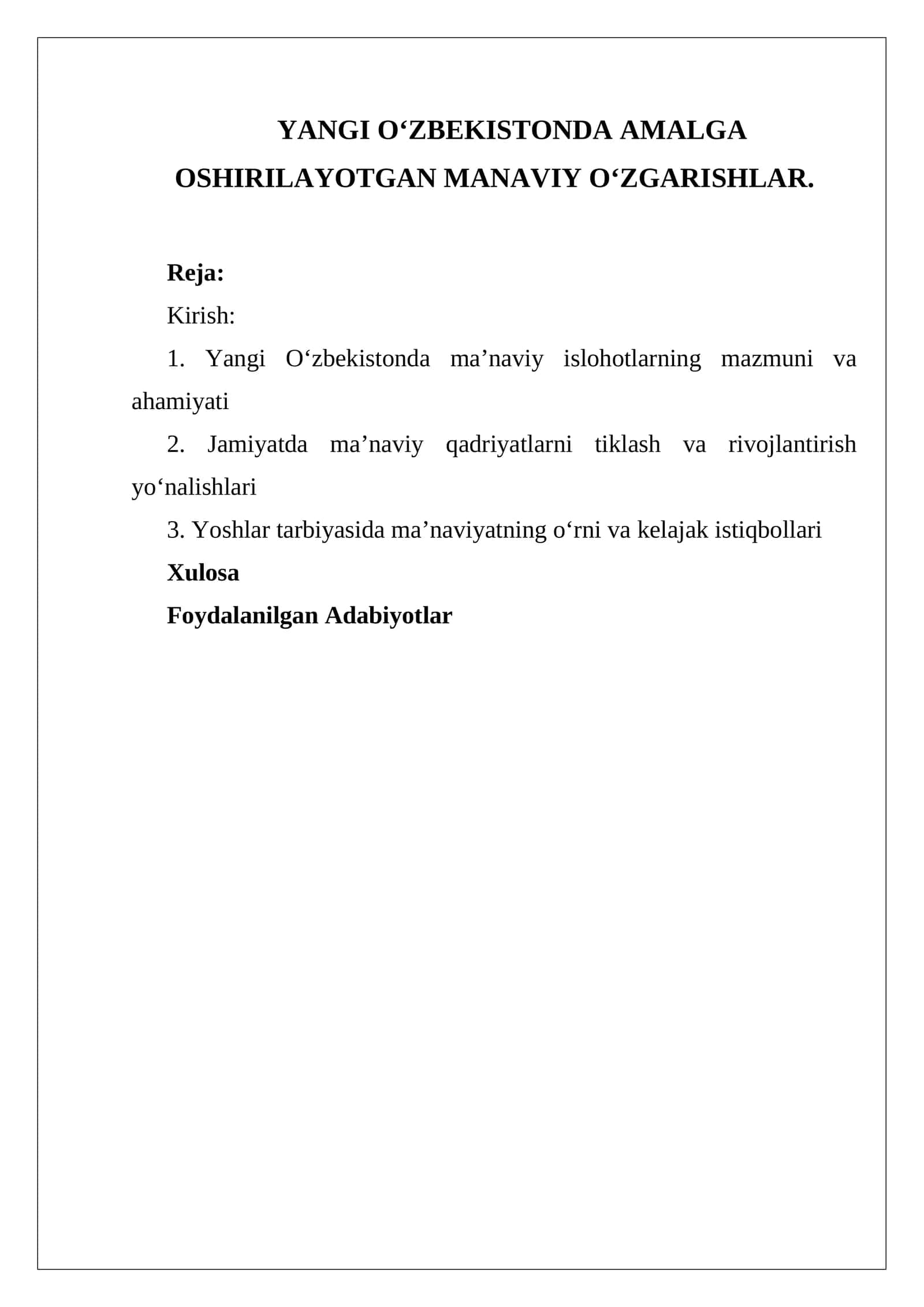 Yangi Oʻzbekistonda amalga oshirilayotgan manaviy oʻzgarishlar 1