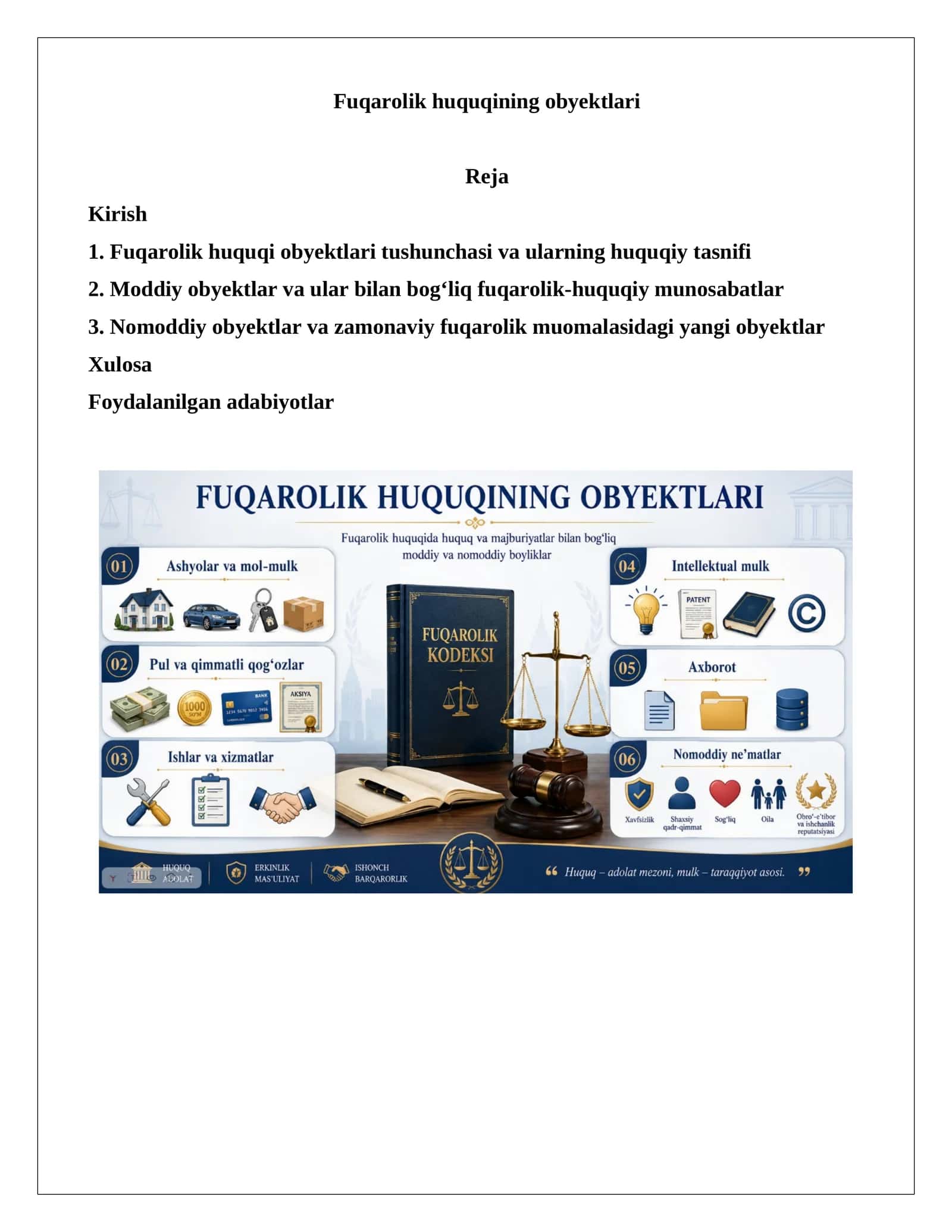 Fuqarolik huquqining obyektlari 1