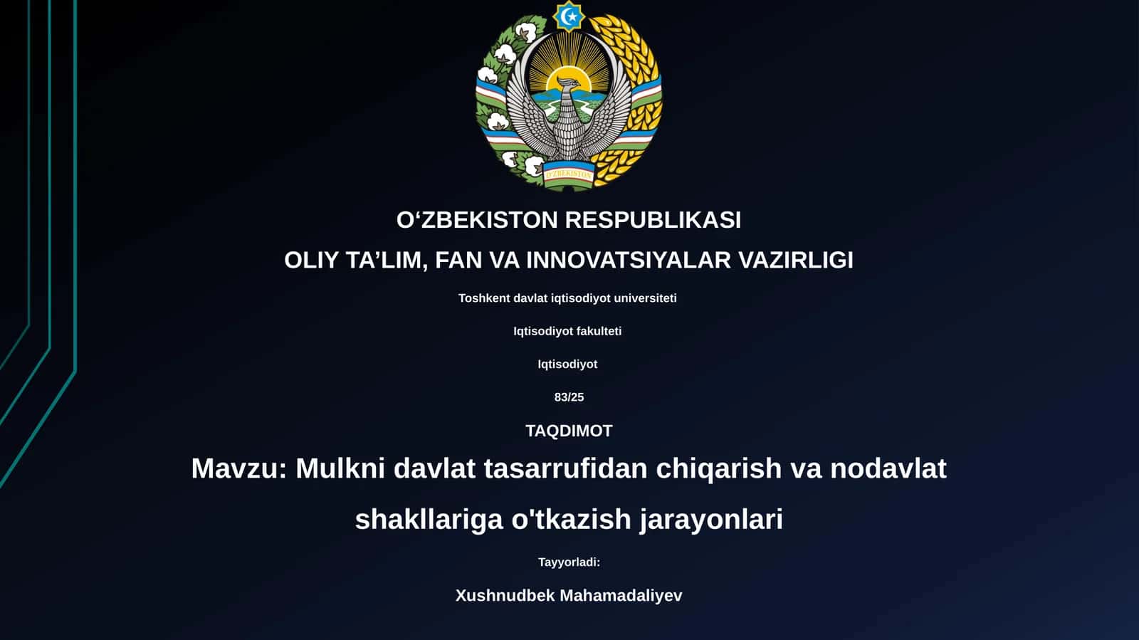 Mulkni davlat tasarrufidan chiqarish va nodavlat shakllariga o'tkazish jarayonlari 1