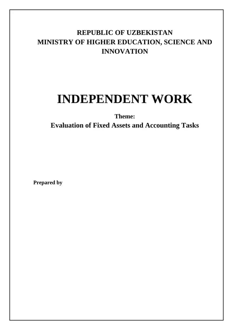 Evaluation of Fixed Assets and Accounting Tasks 1