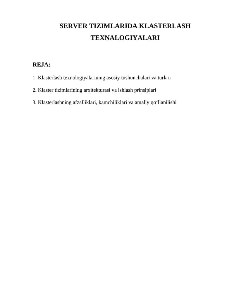Klasterlash texnologiyalari 1