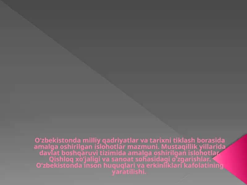 O‘zbekiston milliy qadriyatlar va tarixni tiklash borasida amalga oshirilgan islohotlar 1
