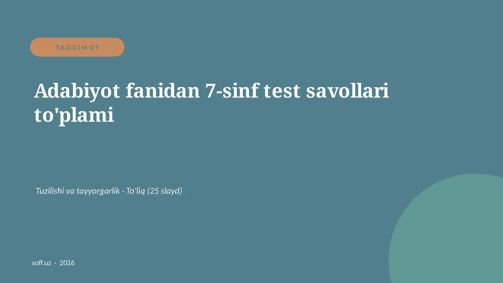 Adabiyot fanidan 7-sinf test savollari to'plami 1