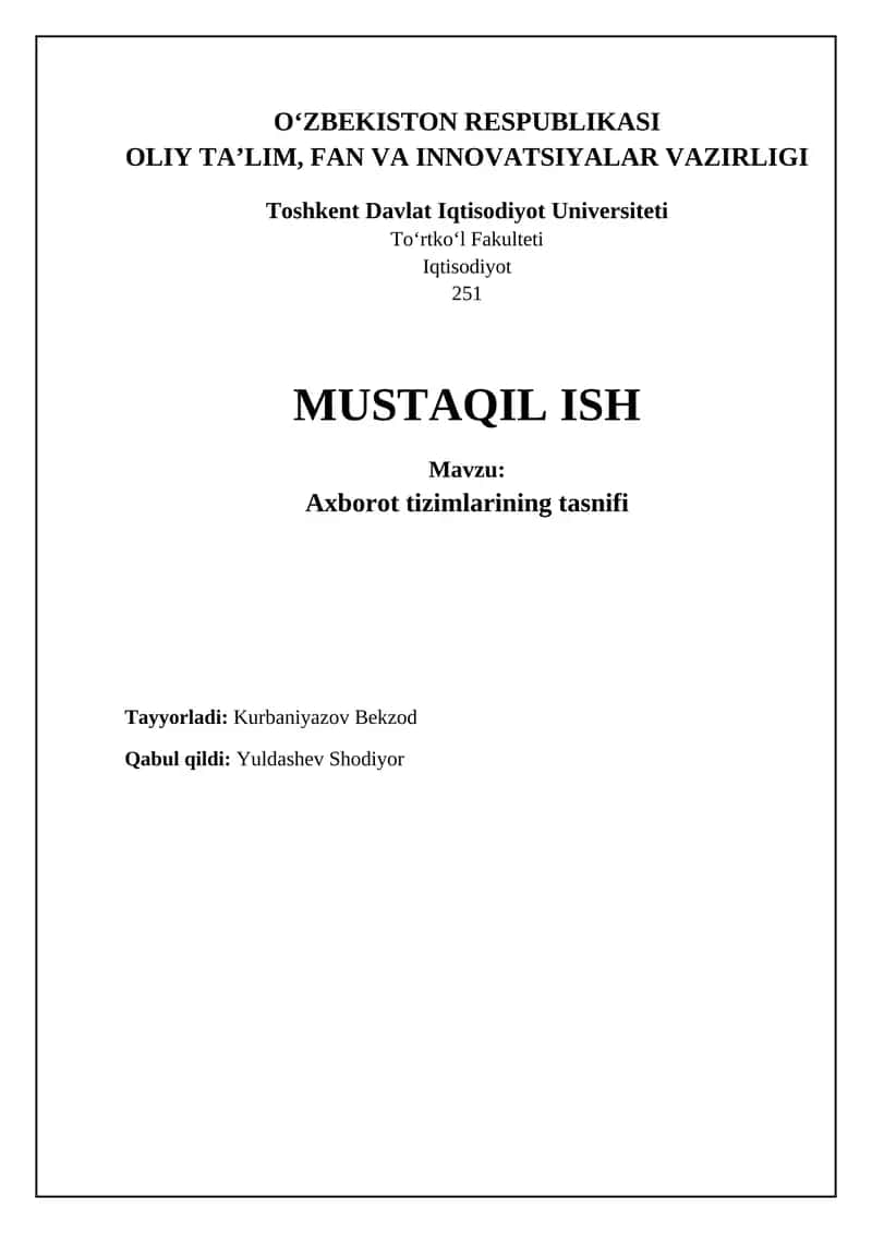 Axborot tizimlarining tasnifi 1