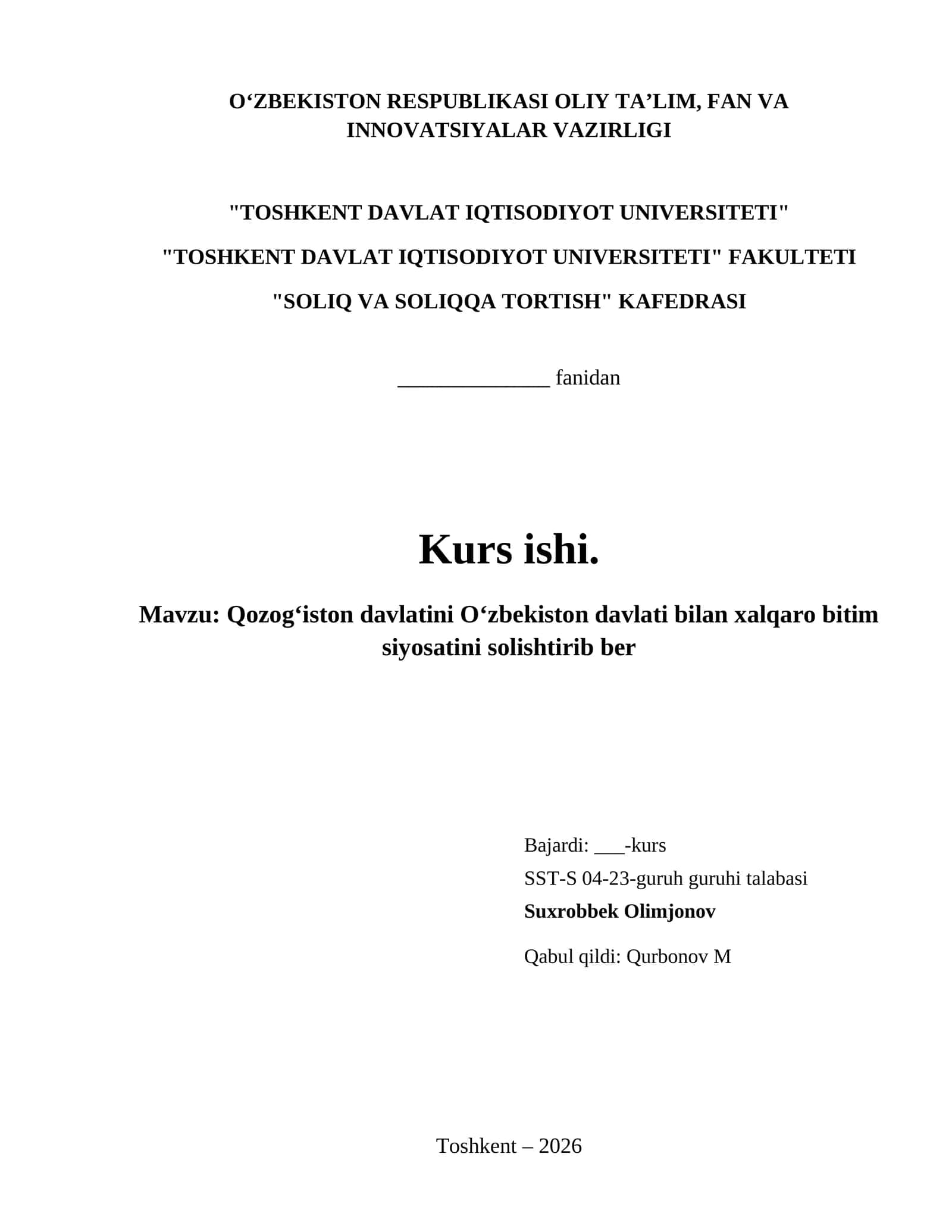 Qozogʻiston davlatini Oʻzbekiston davlati bilan xalqaro bitim siyosatini solishtirib ber 1