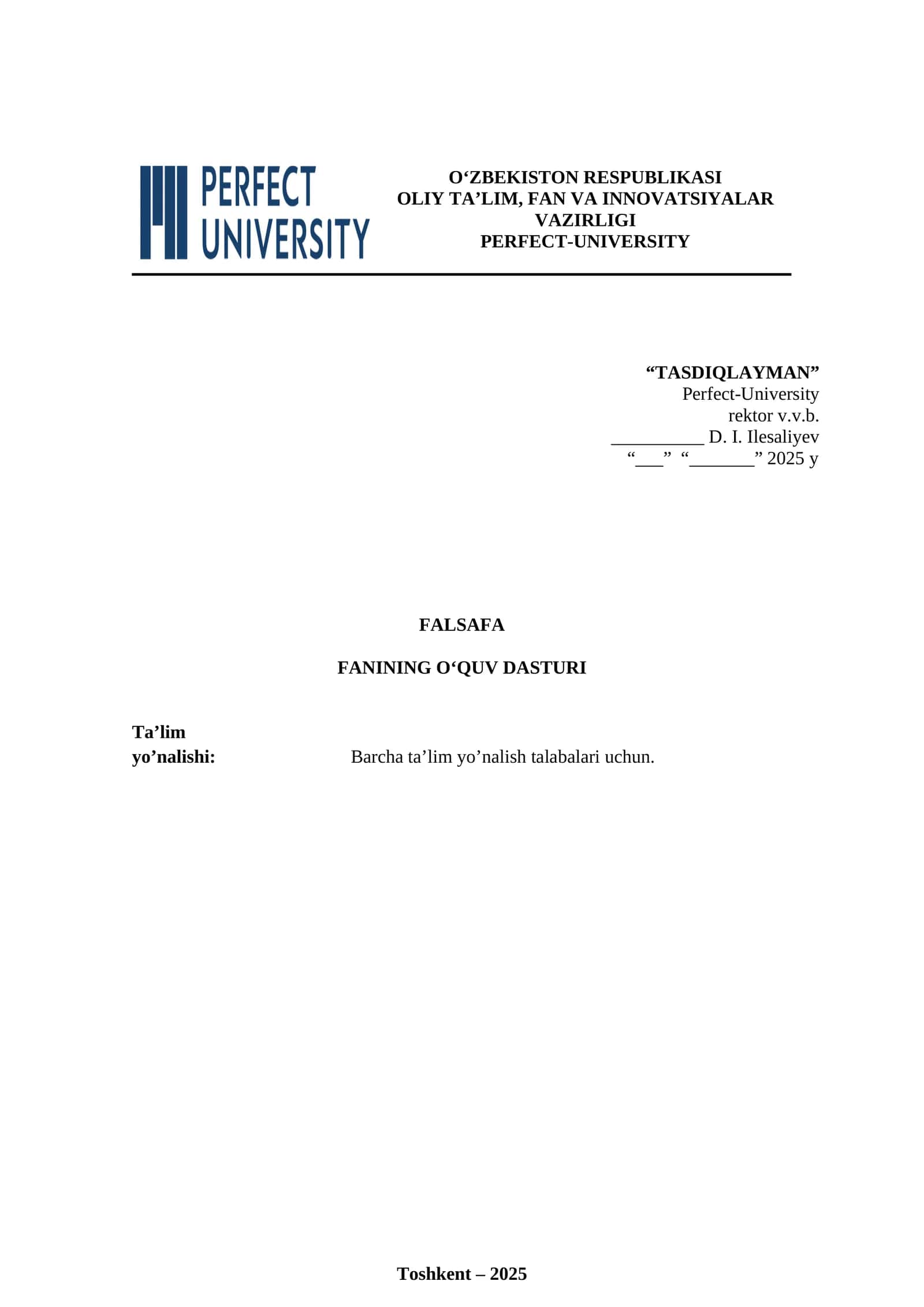 FALSAFA FANINING OʻQUV DASTURI 1