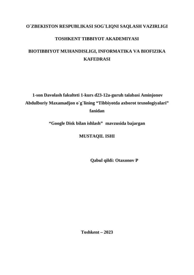 "Google Disk bilan ishlash" 1