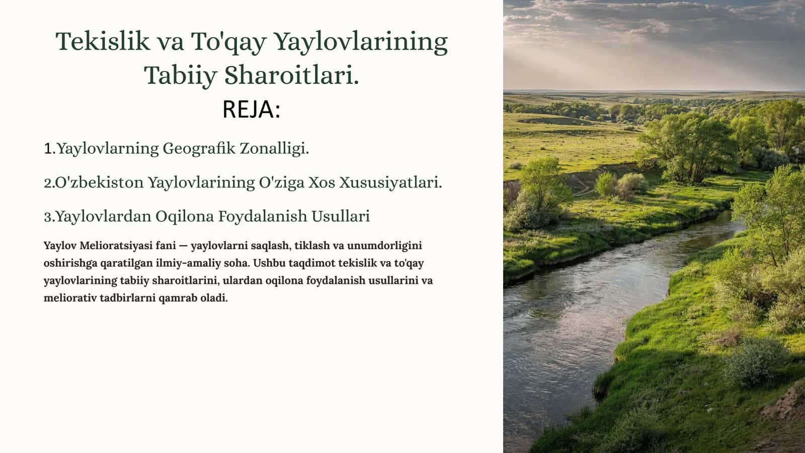Tekislik va To'qay Yaylovlarining Tabiiy Sharoitlari 1