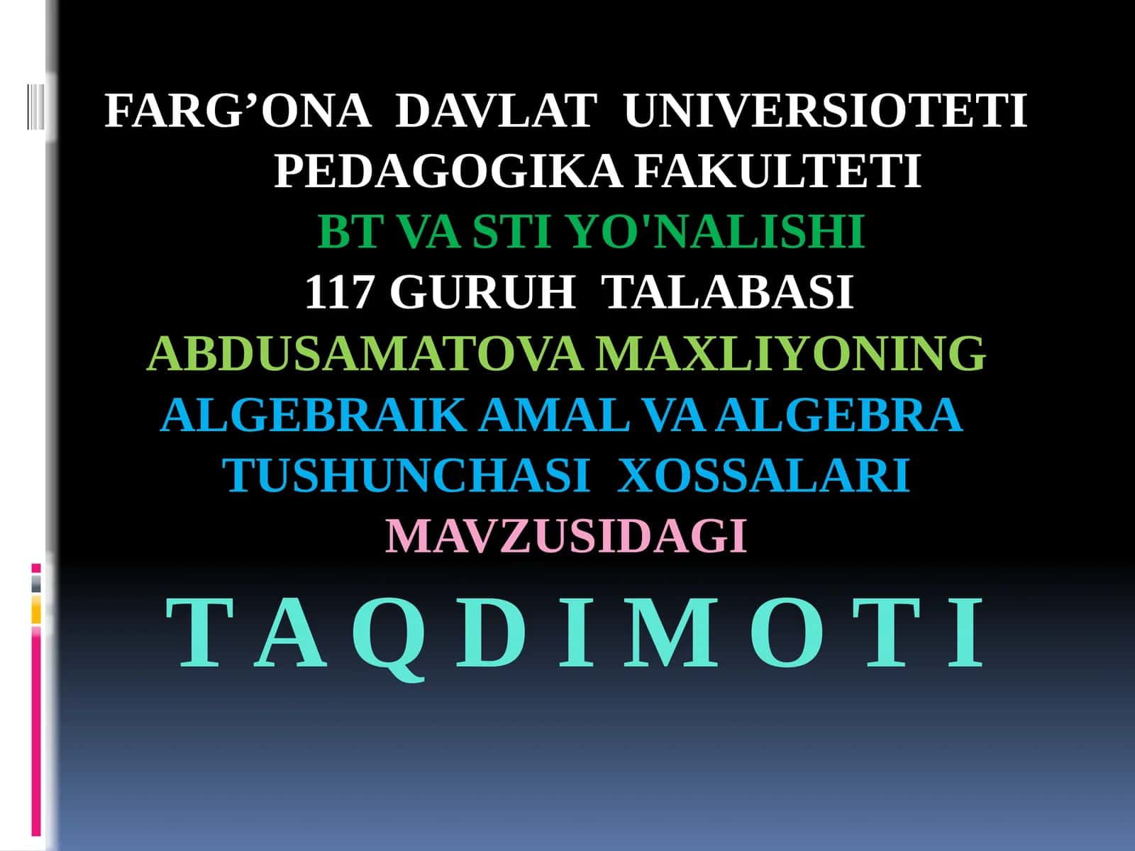 Algebraik amal va algebra tushunchasi 1