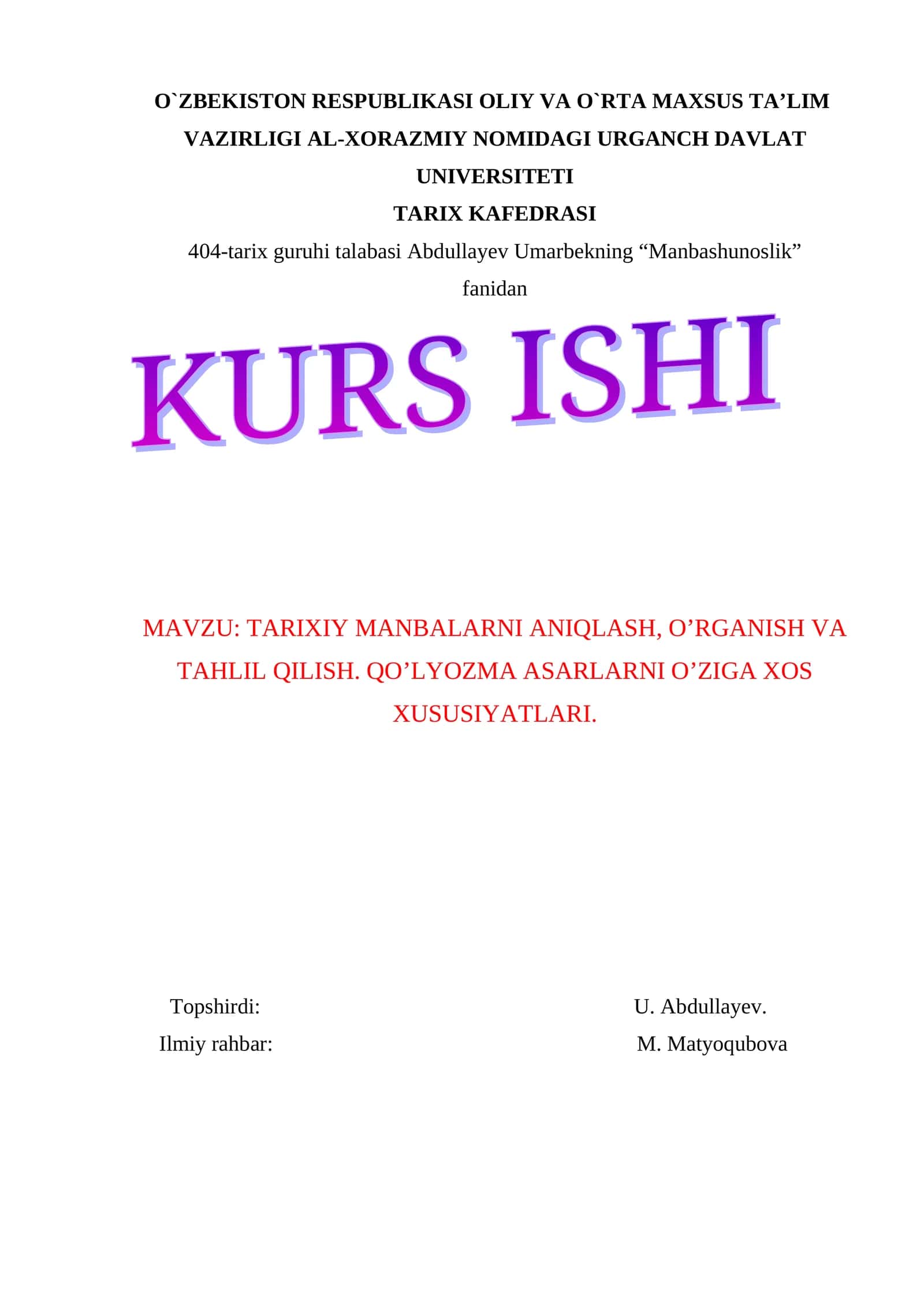 "Manbashunoslik" 1