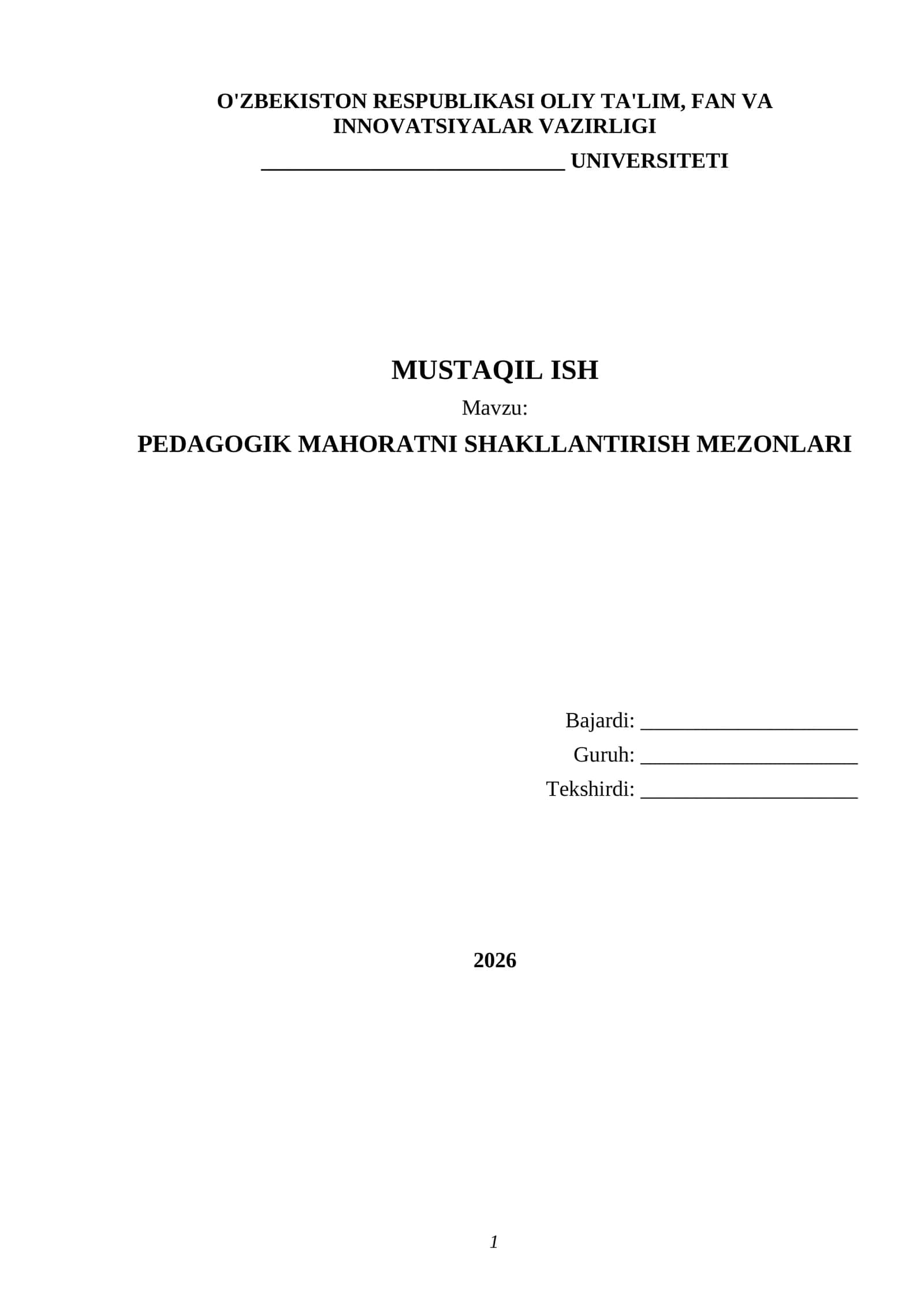 PEDAGOGIK MAHORATNI SHAKLLANTIRISH MEZONLARI 1