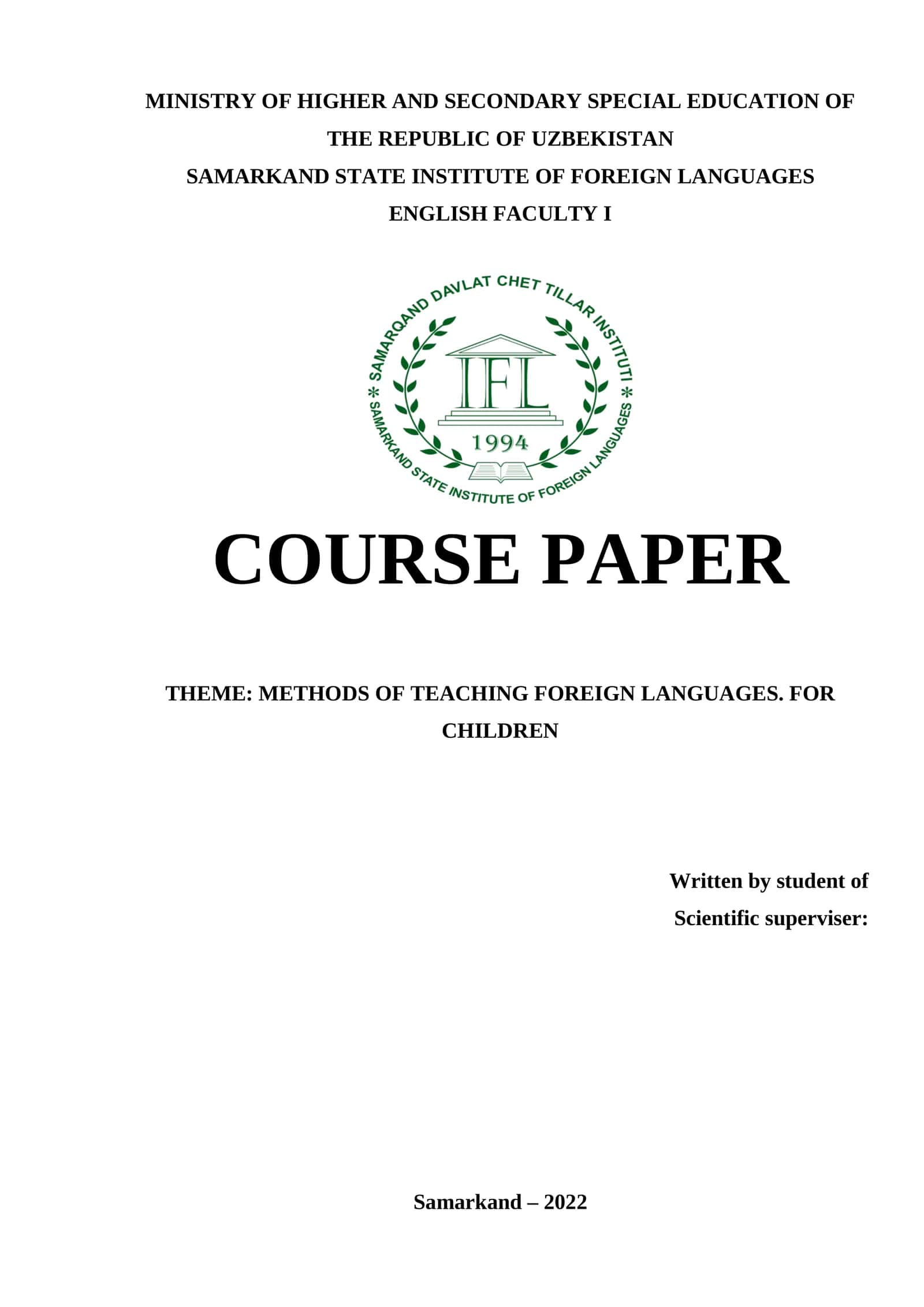 METHODS OF TEACHING FOREIGN LANGUAGES FOR CHILDREN 1
