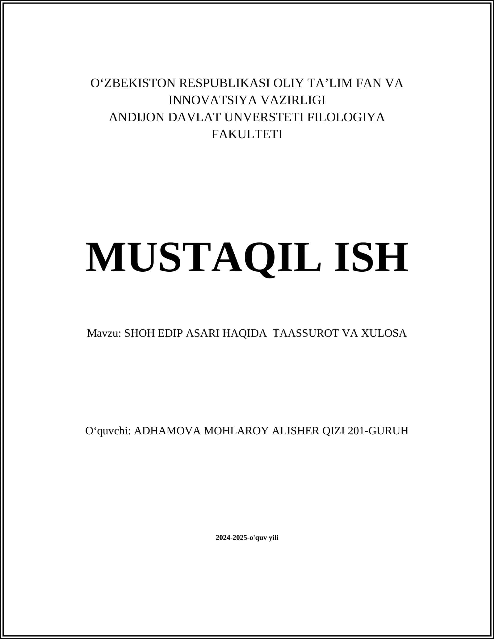 SHOH EDIP ASARI HAQIDA TAASSUROT VA XULOSA 1