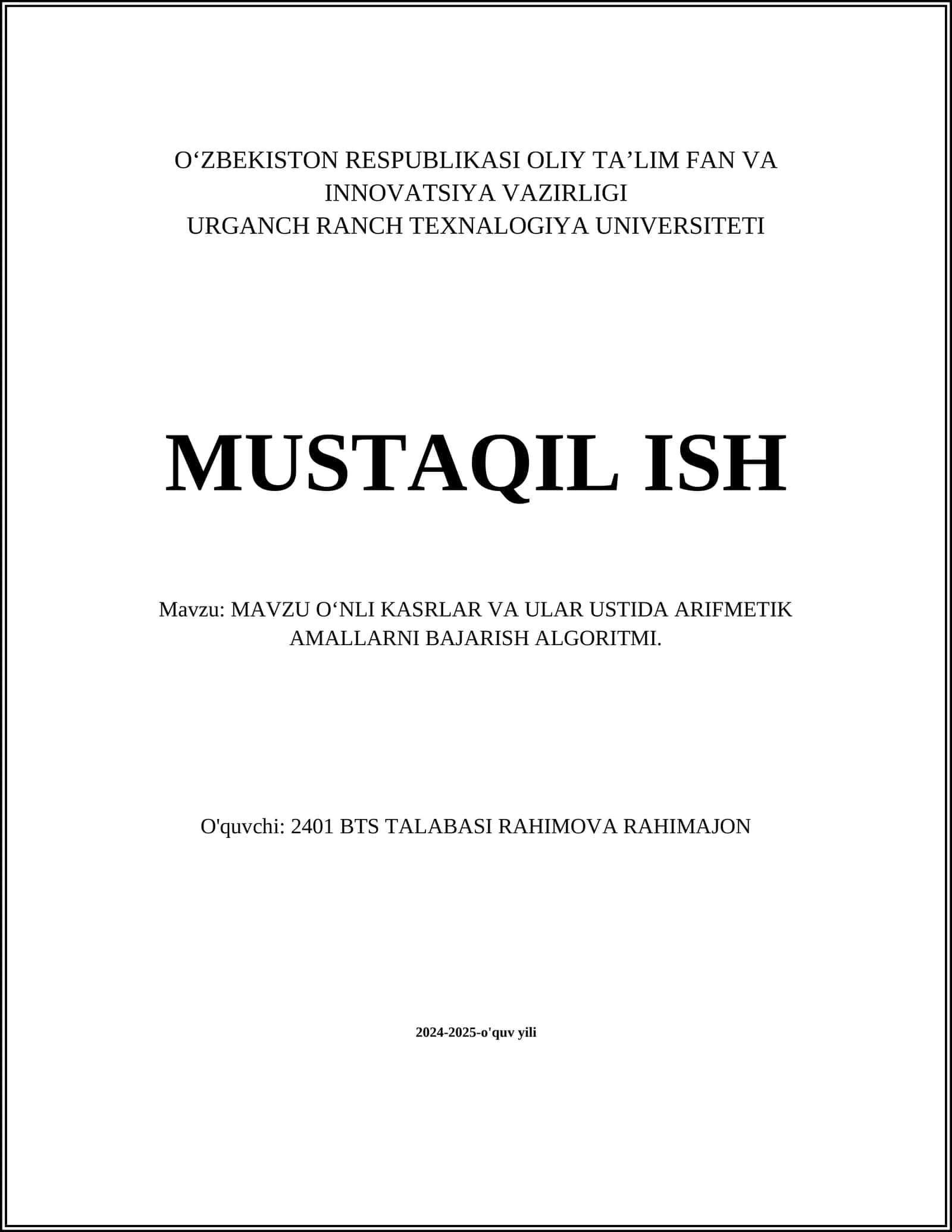 O'nli kasrlar va ularda arifmetik amallarni bajarish algoritmi 1